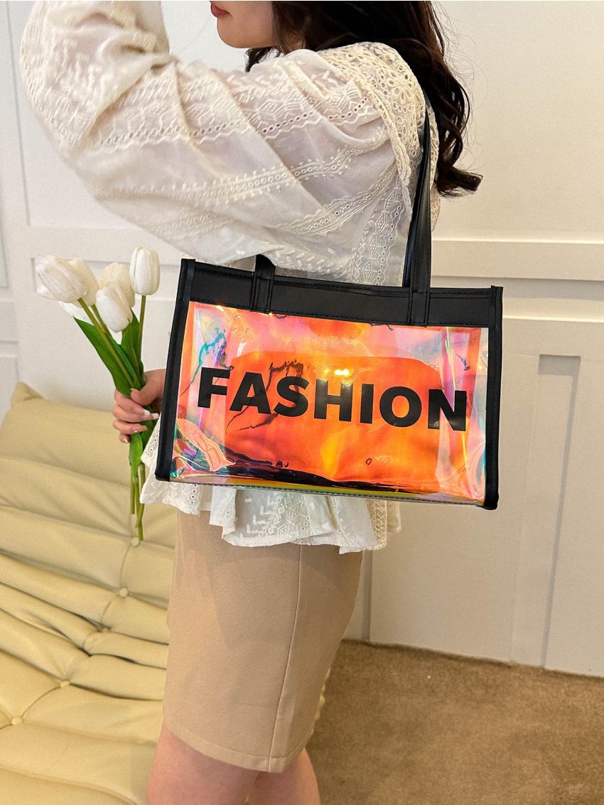 Clear Bag, Holographic Shoulder Tote Bag With Inner Pouch