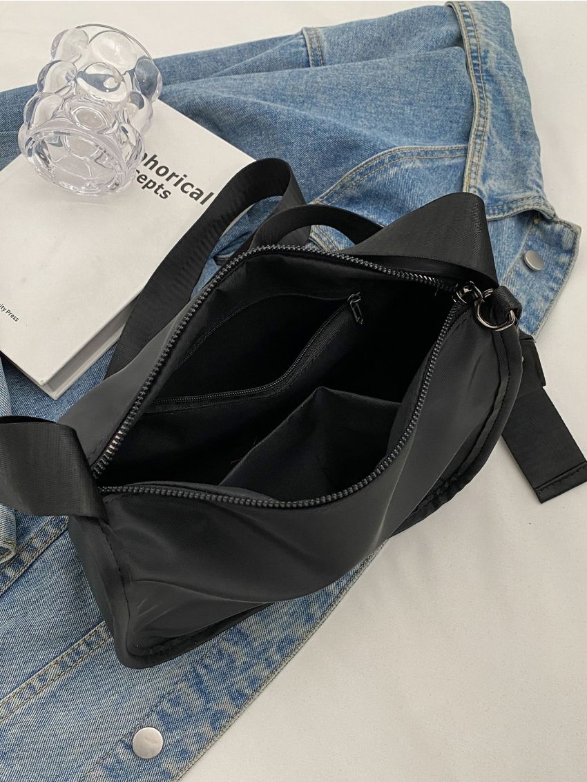 Letter Patch Decor Hobo Bag Medium Zipper