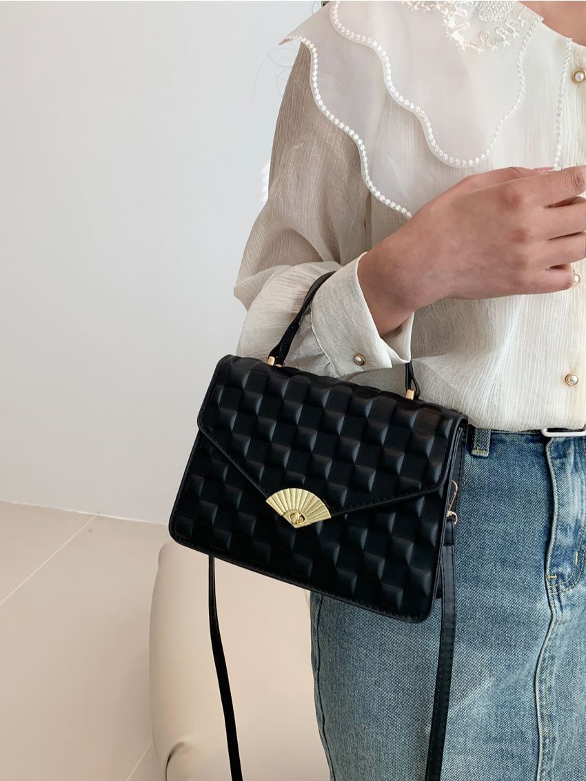 Metal Decor Square Bag Geometric Embossed