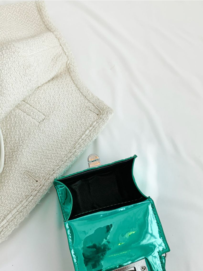 Mini Square Bag Metallic Crocodile Embossed Top Handle