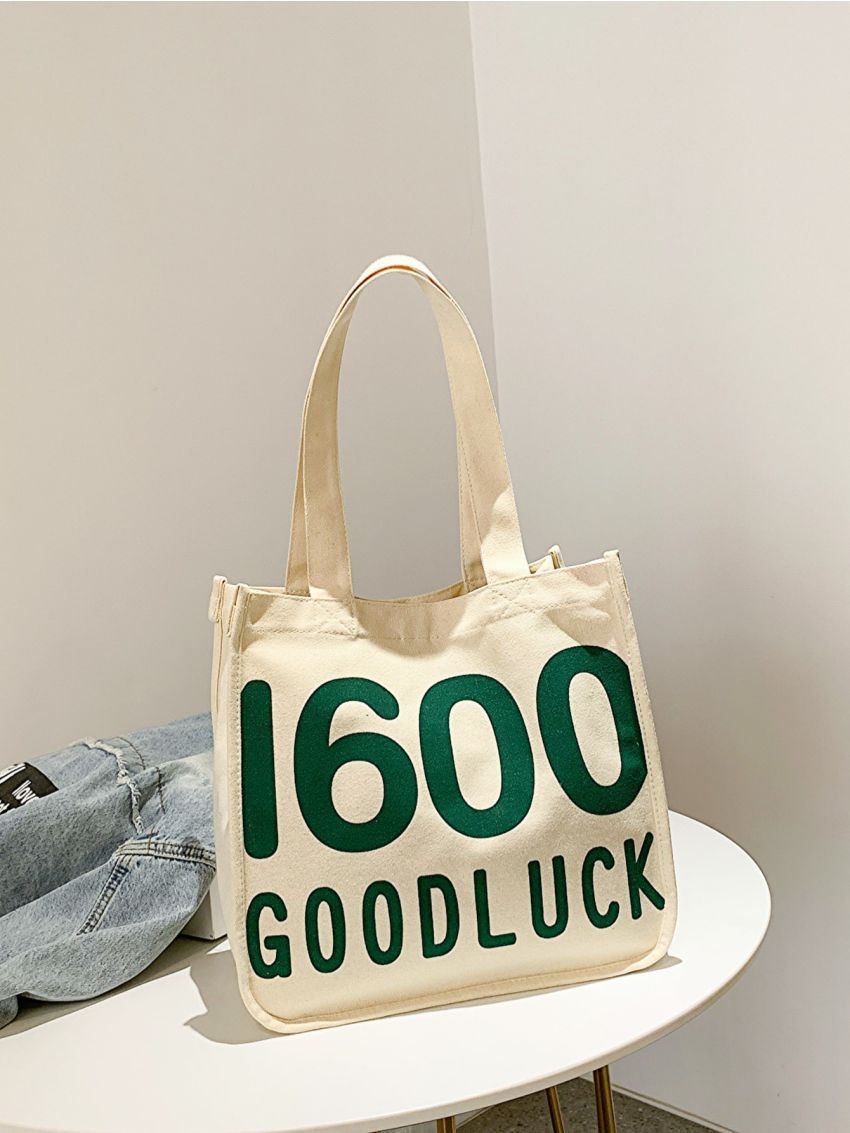 Letter Graphic Shopper Bag Small Canvas