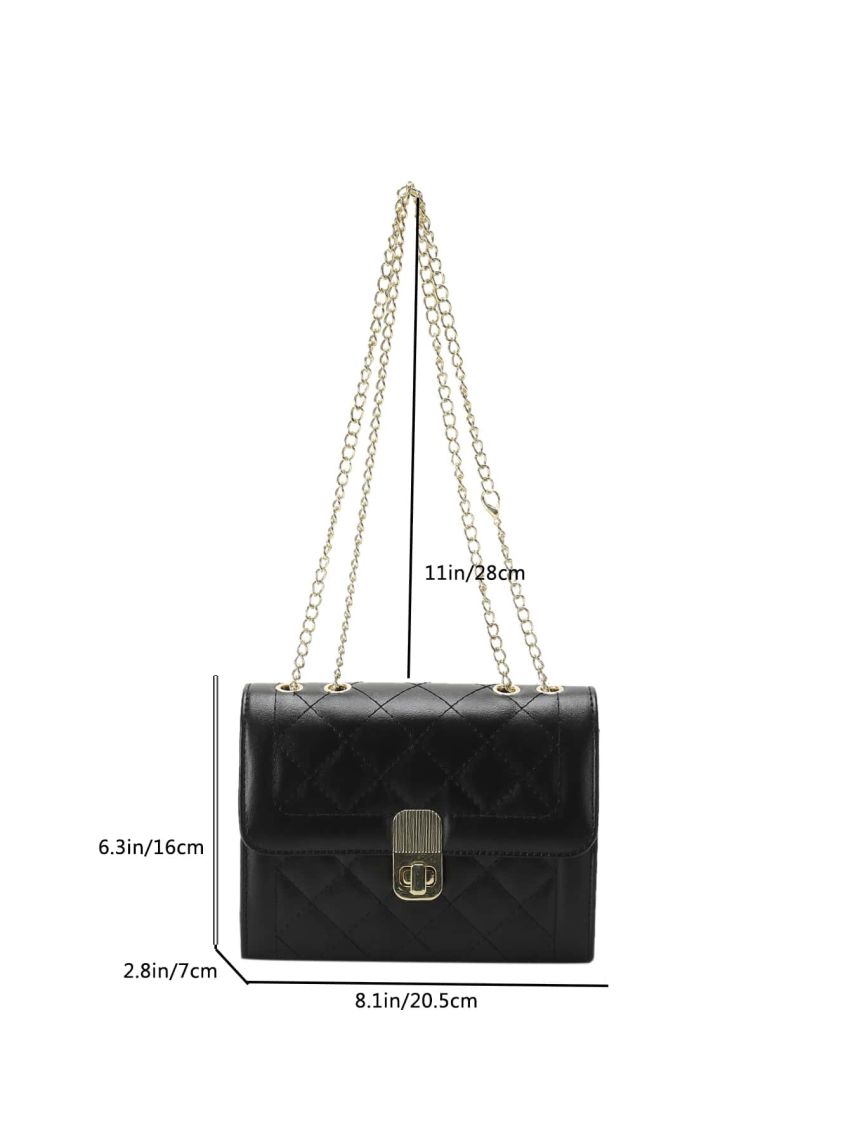 Quilted Square Bag Small Twist Lock Black