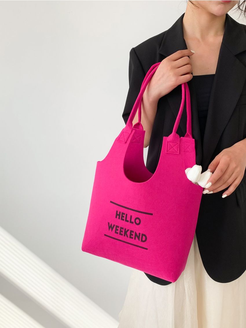 Neon Pink Hobo Bag Letter Graphic