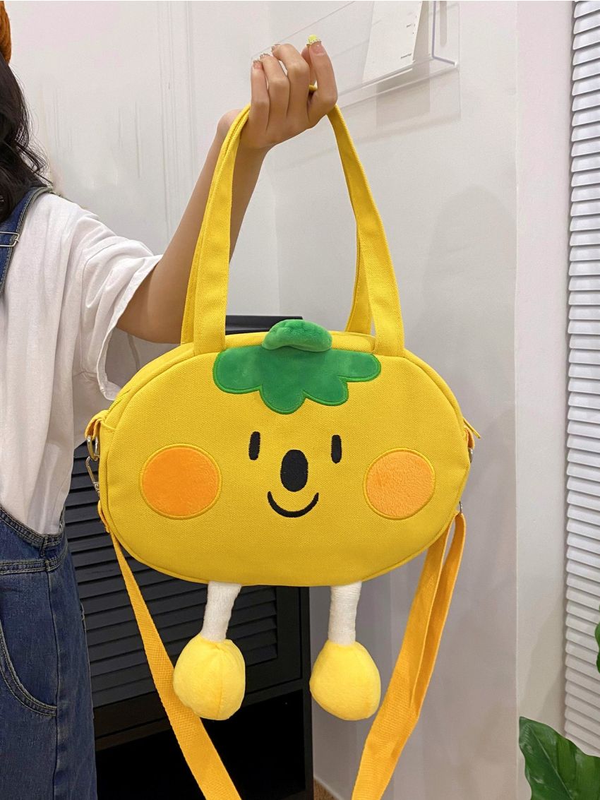 Cartoon Pumpkin Design Novelty Bag Yellow Cute Double Handle For Daily