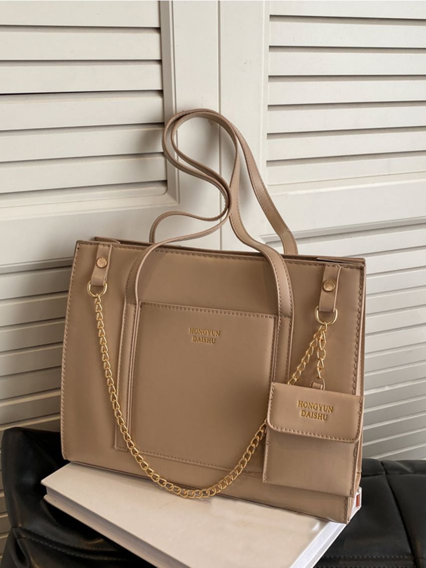 Letter Graphic Shoulder Tote Bag With Coin Purse