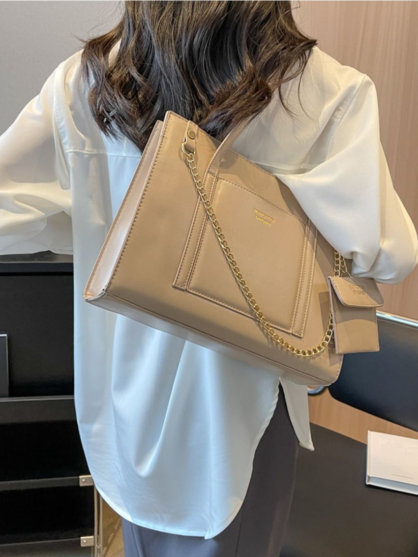 Letter Graphic Shoulder Tote Bag With Coin Purse