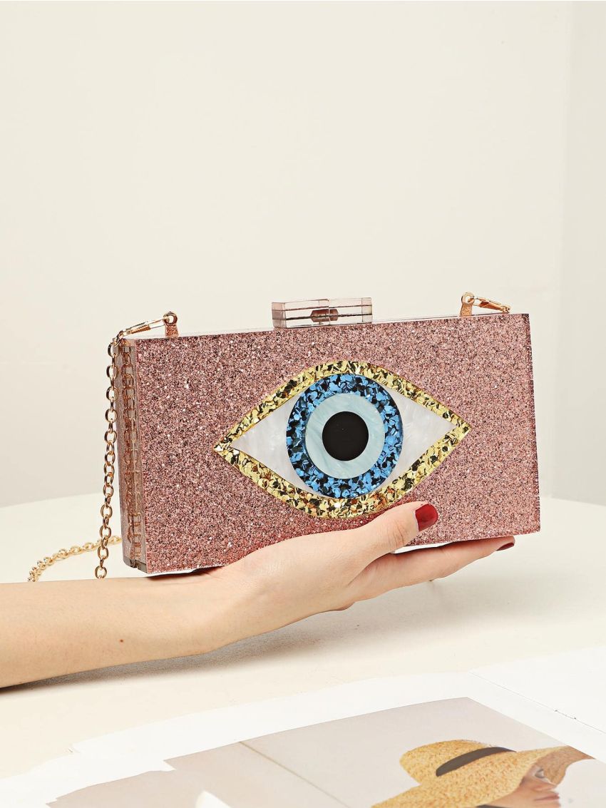 Sequins Silver Box Bag Acrylic Clutch Bag Glitter Purse Evening Handbag For Party