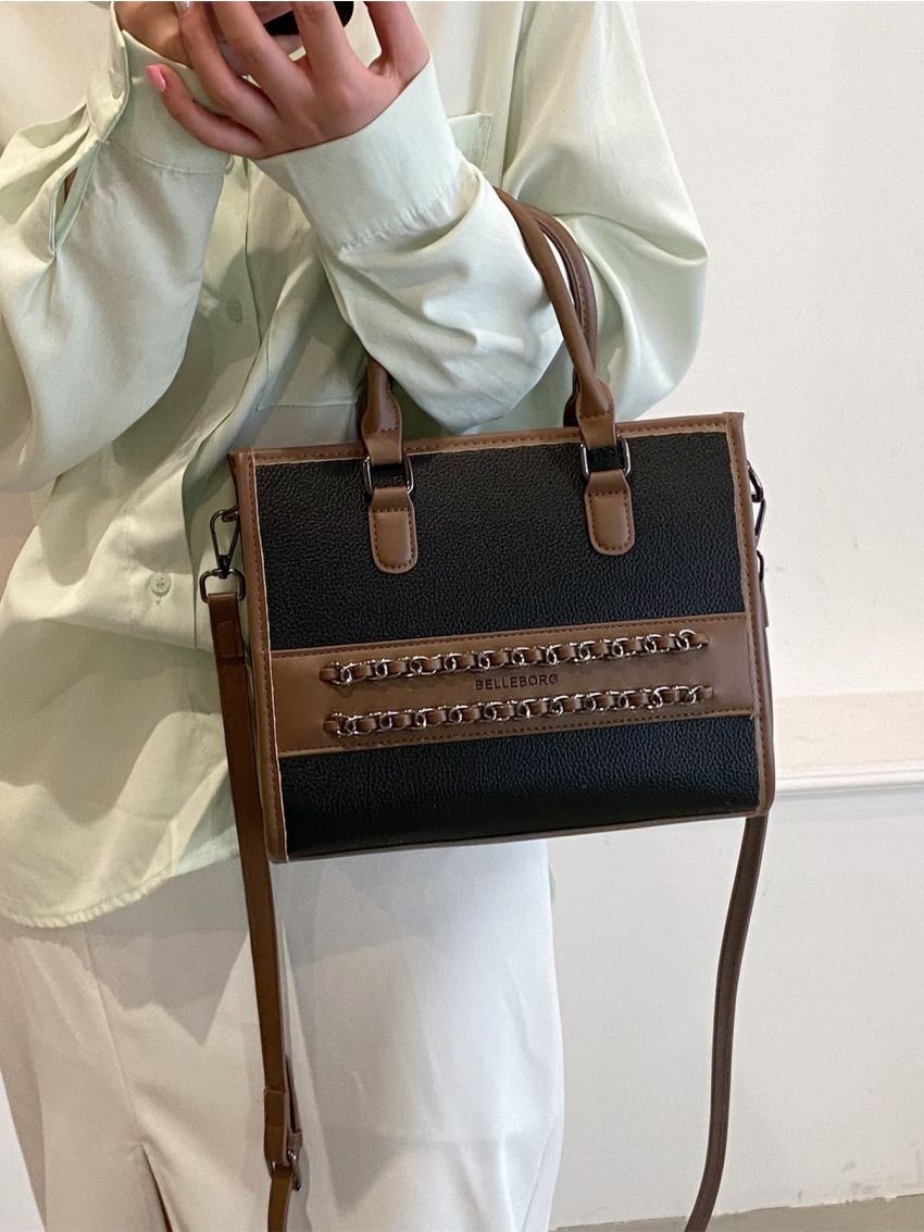 Chain Decor Square Bag Colorblock Medium