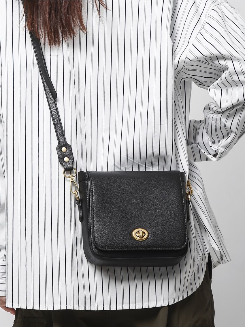 Mini Square Bag Fashionable Litchi Embossed Twist Lock Flap PU