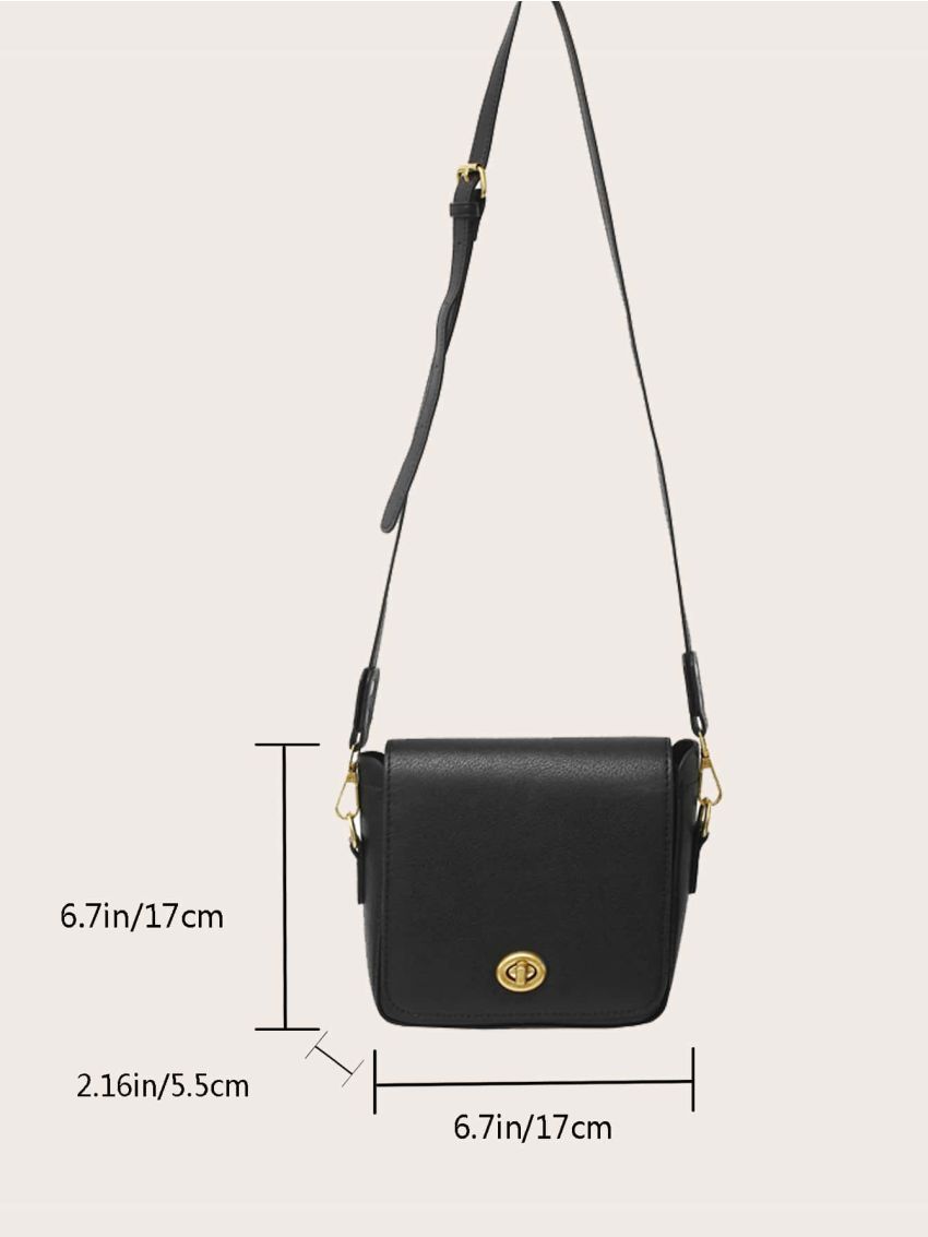 Mini Square Bag Fashionable Litchi Embossed Twist Lock Flap PU