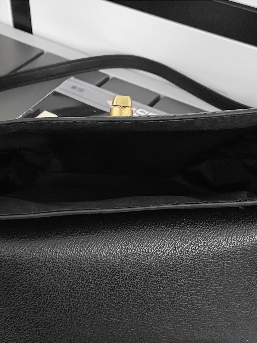 Mini Square Bag Fashionable Litchi Embossed Twist Lock Flap PU