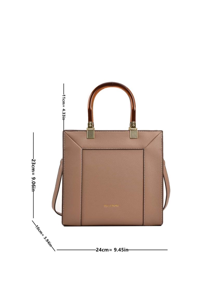 Small Square Bag Elegant Litchi Embossed Letter Graphic Double Handle PU