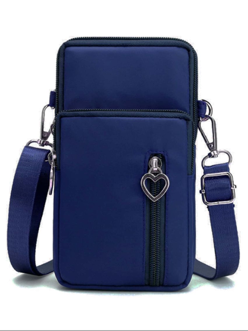 Blue Phone Wallet Heart Decor Zipper Adjustable-strap