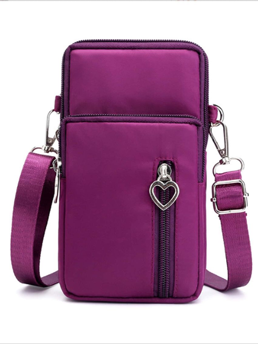 Solid Color Phone Wallet With Adjustable Strap