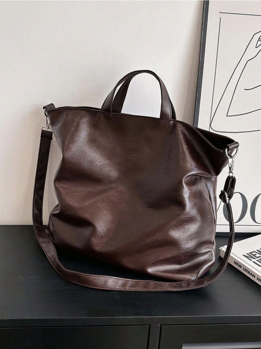 Minimalist Top Handle Bag Large Capacity Coffee Brown