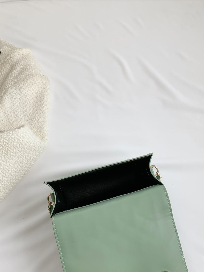 Mini Square Bag Rhinestone Round Decor Quilted Chain Flap PU