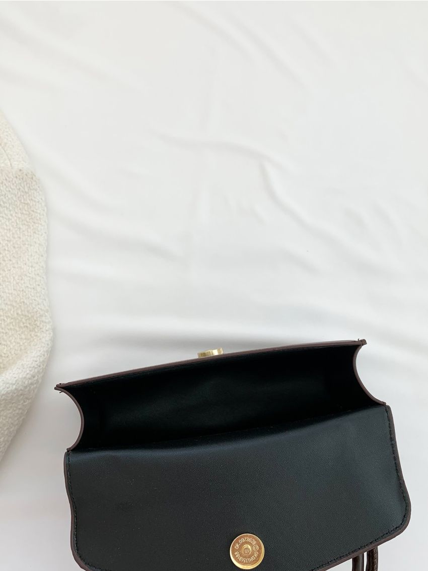 Small Square Bag Elegant Brown Flap Adjustable-strap