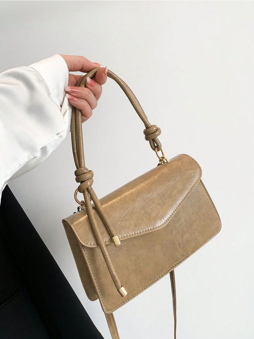 Small Square Bag Elegant Khaki Flap Adjustable-strap