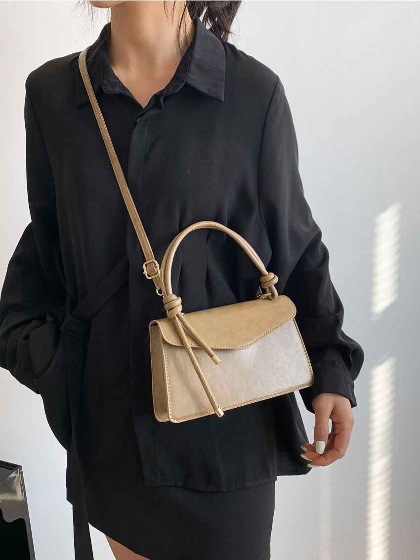 Small Square Bag Elegant Khaki Flap Adjustable-strap