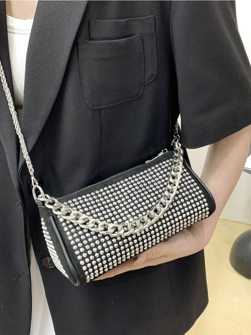 Mini Square Bag Punk Studded Decor Zipper Chain