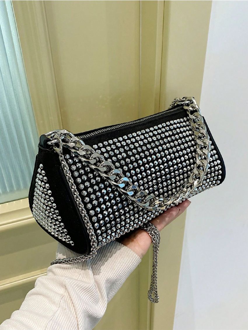 Mini Square Bag Punk Studded Decor Zipper Chain