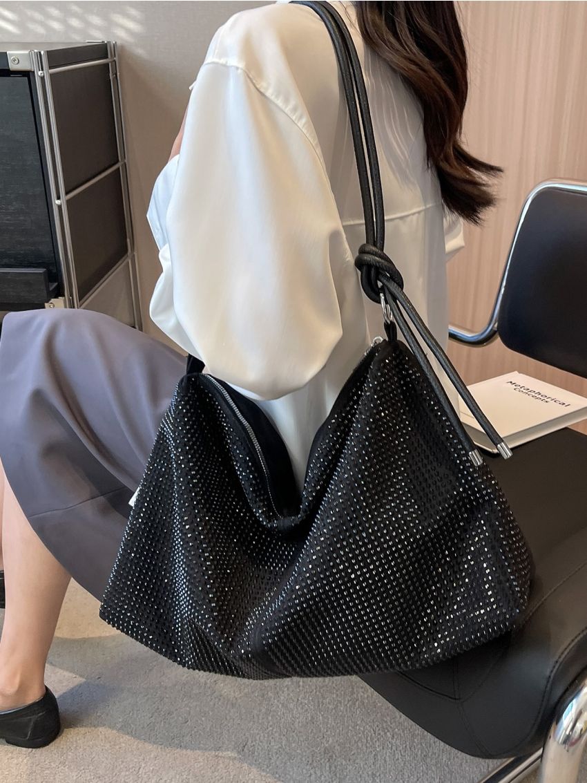 Studded Decor Hobo Bag Zipper Large Capacity