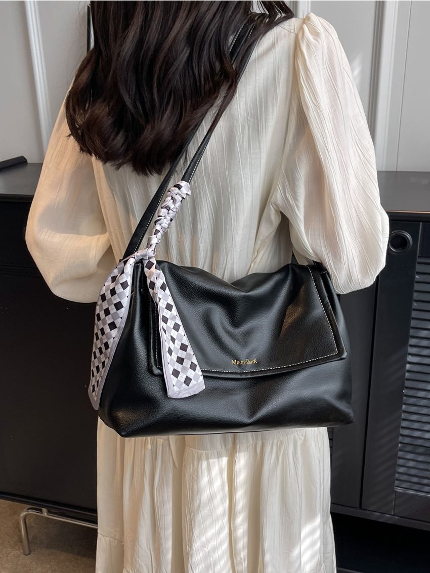 Twilly Scarf Decor Flap Shoulder Tote B Ag Letter Detail