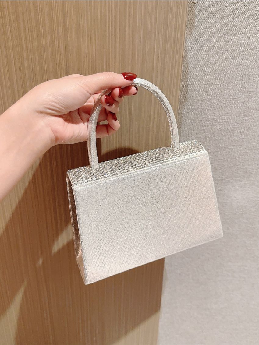 Mini Rhinestone Decor Glitter Square Bag Glamorous, Perfect Bride Purse For Wedding, Prom & Party Events