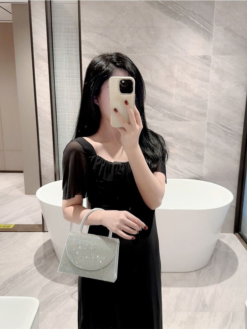 Mini Rhinestone Decor Glitter Square Bag Glamorous, Perfect Bride Purse For Wedding, Prom & Party Events