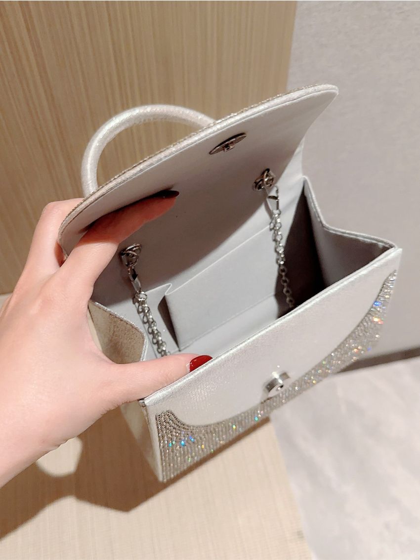 Mini Rhinestone Decor Glitter Square Bag Glamorous, Perfect Bride Purse For Wedding, Prom & Party Events