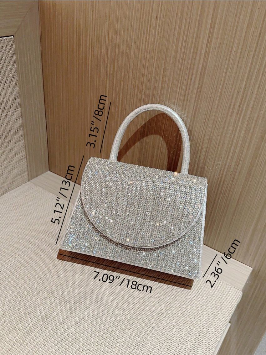 Mini Rhinestone Decor Glitter Square Bag Glamorous, Perfect Bride Purse For Wedding, Prom & Party Events