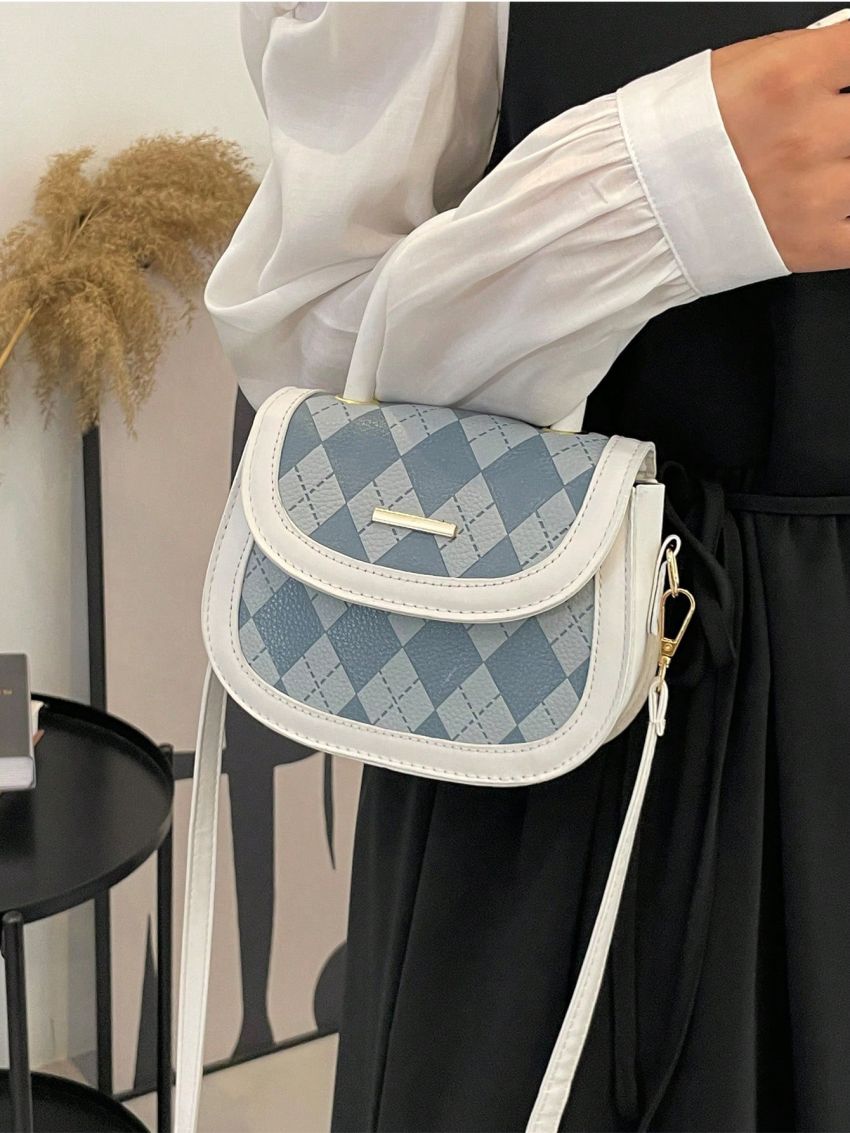 Mini Geometric Graphic Flap Saddle Bag Top Handle