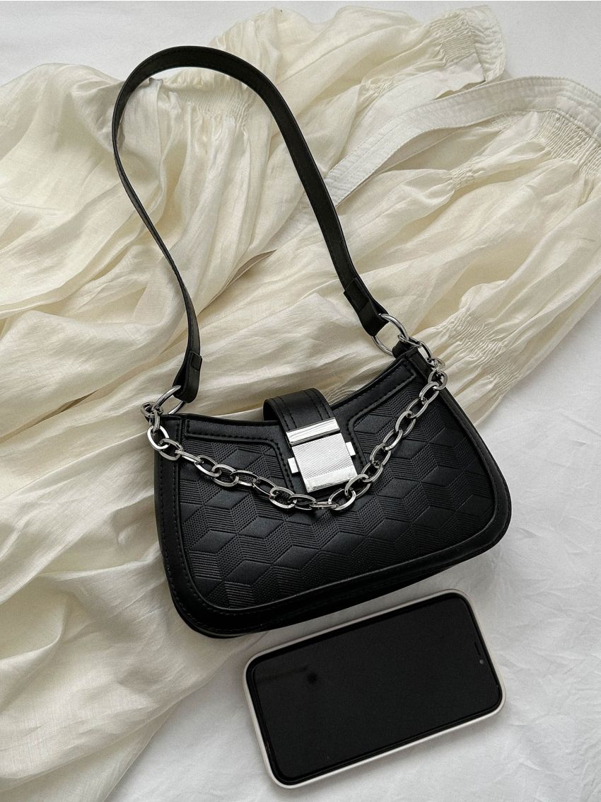 Small Shoulder Bag Argyle Embossed Chain Decor