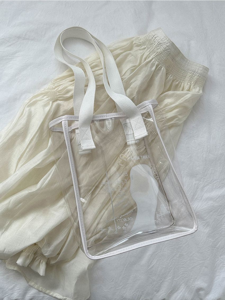 Cartoon Graphic Square Bag Small Double Handle, Clear Bag