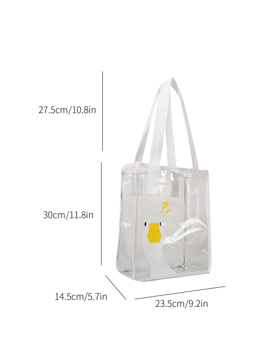 Cartoon Graphic Square Bag Small Double Handle, Clear Bag