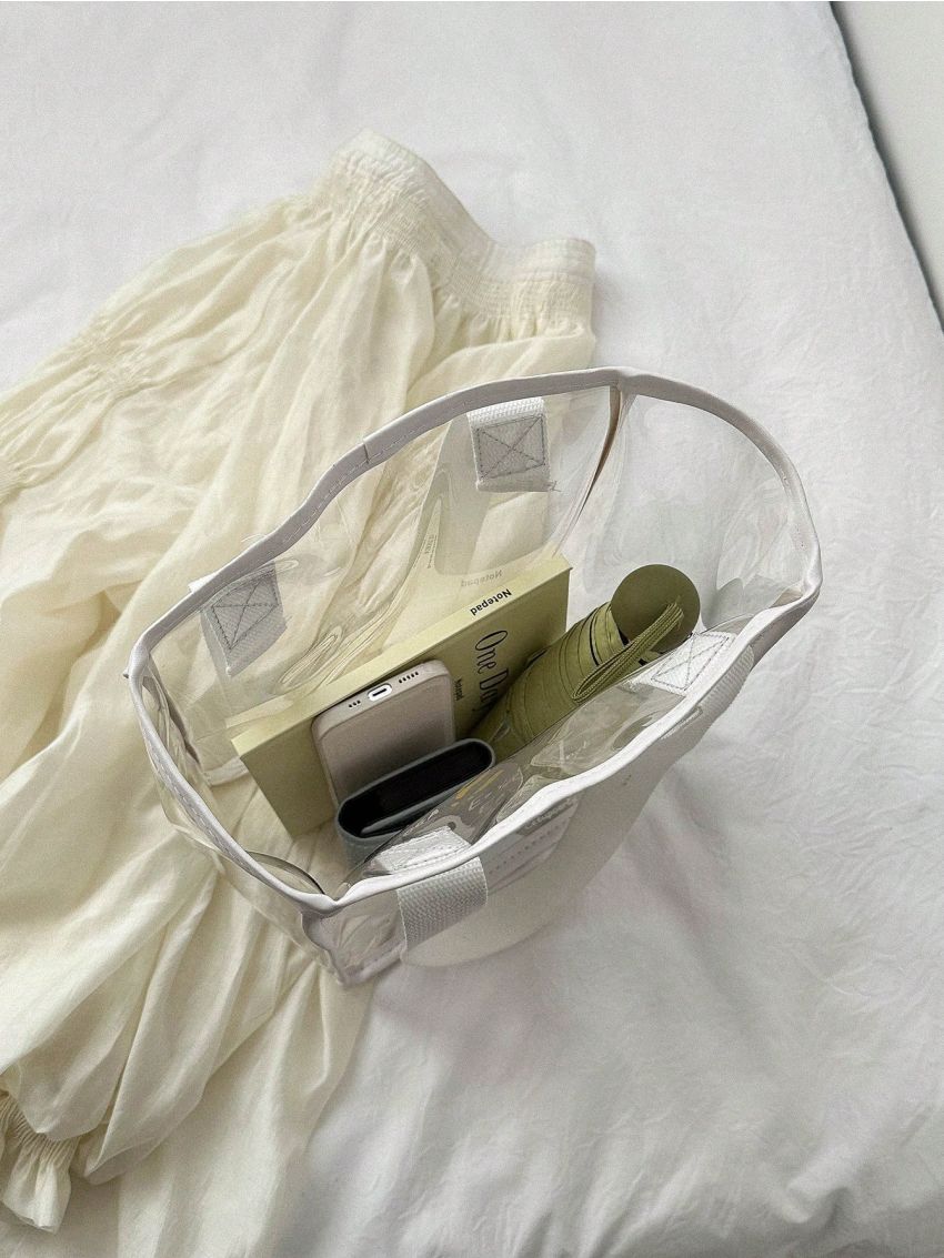 Cartoon Graphic Square Bag Small Double Handle, Clear Bag