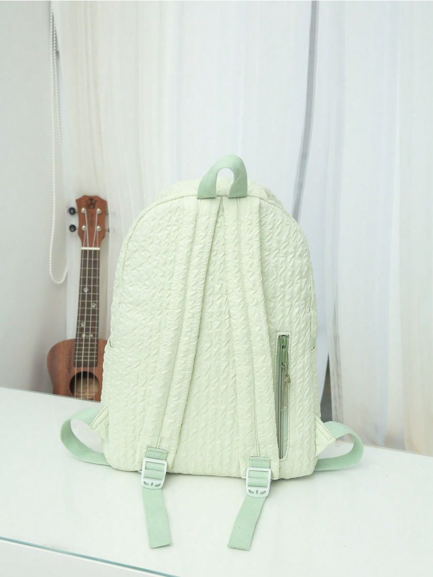 Ruched Detail Classic Backpack Letter Patch Decor Preppy