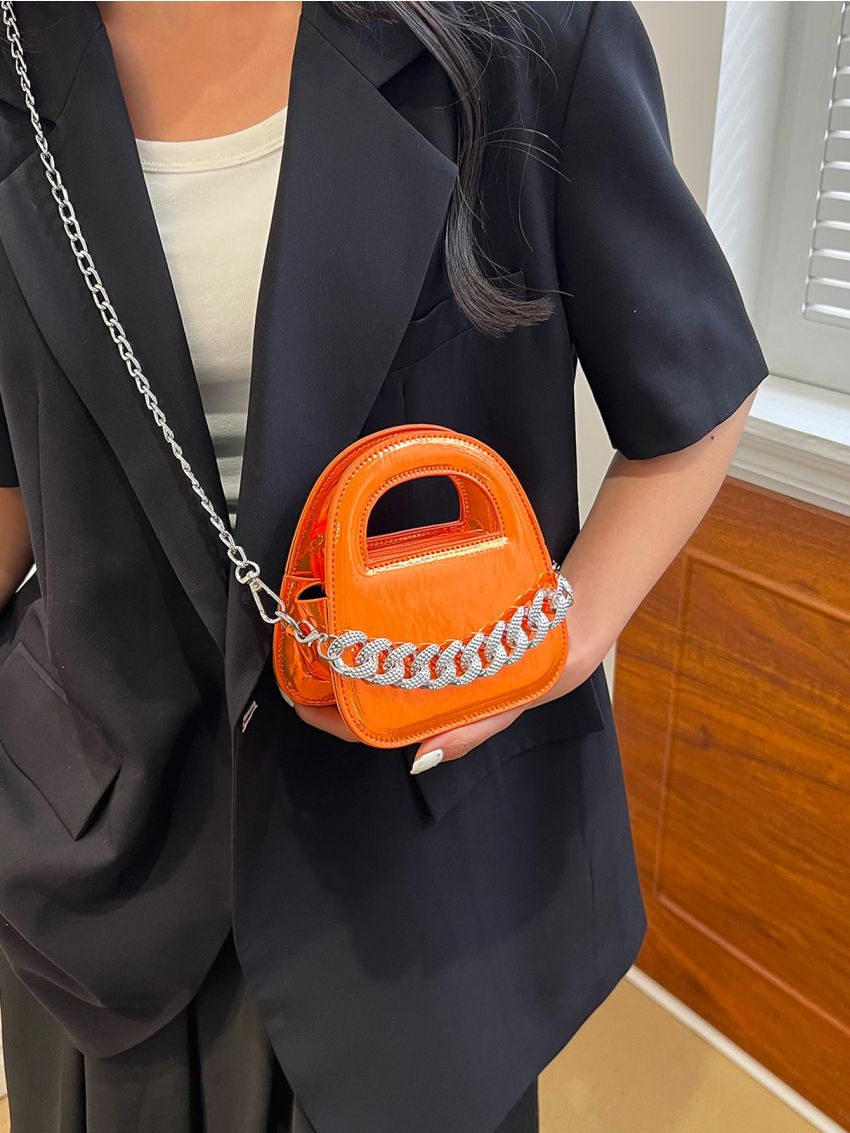 Mini Satchel Metallic Orange Chain Decor Funky