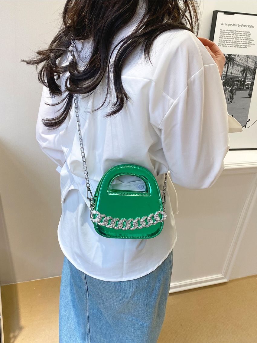 Mini Satchel Metallic Chain Decor Funky
