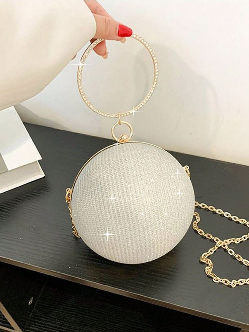 Mini Glitter Chain Circle Bag, Perfect Bride Purse For Wedding, Prom & Party Events