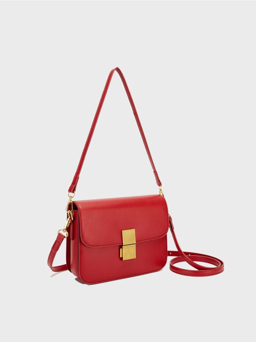 Small Flap Square Bag Metal Decor Neon Red