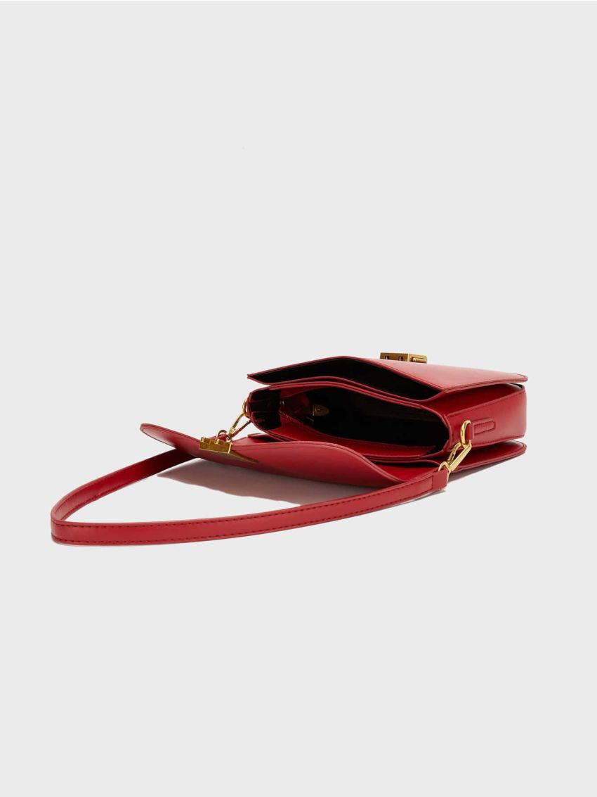 Small Flap Square Bag Metal Decor Neon Red