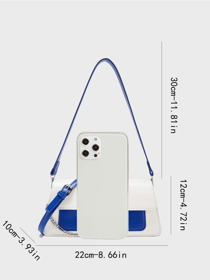 Two Tone Flap Baguette Bag Chain Decor