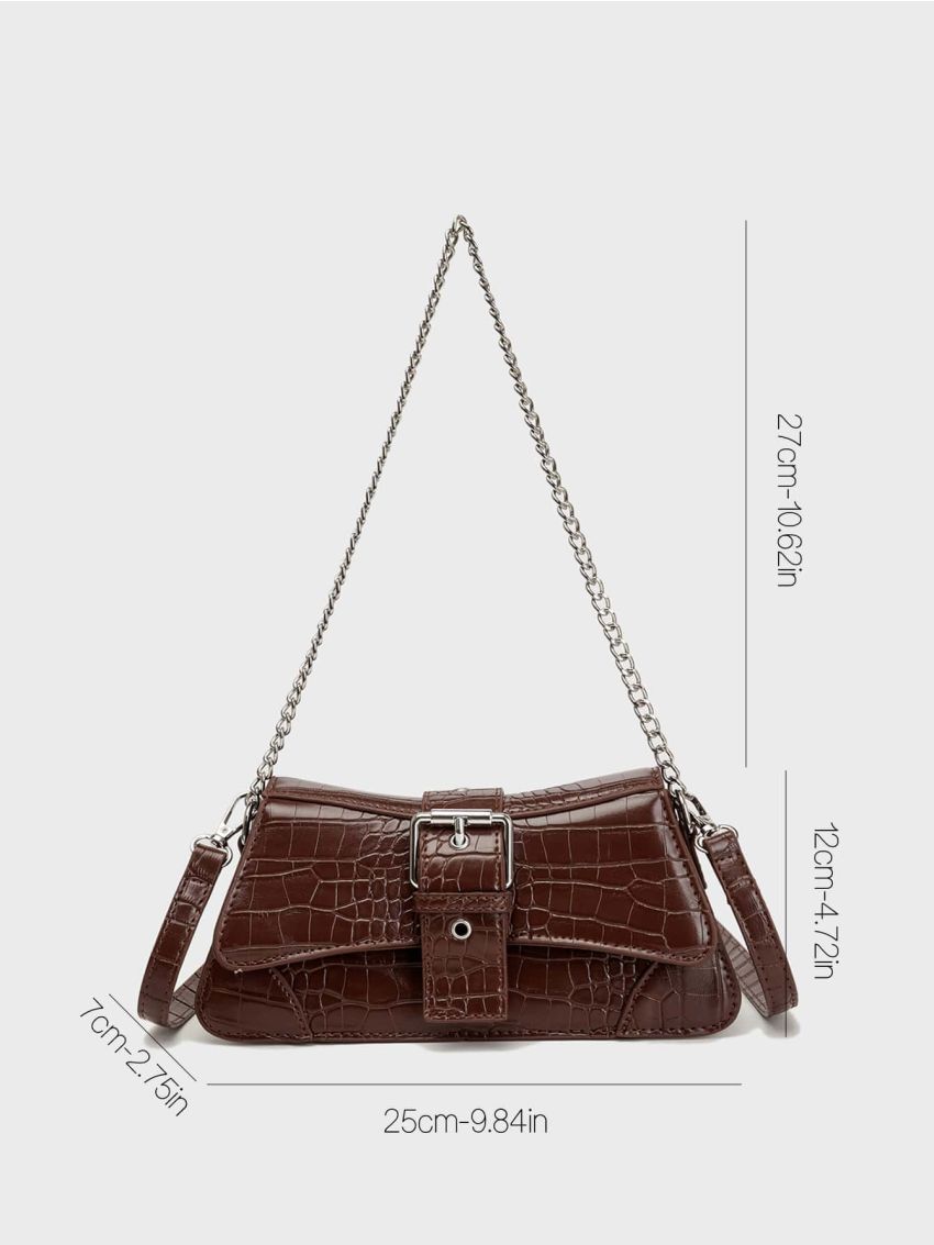 Crocodile Embossed Baguette Bag Buckle Decor