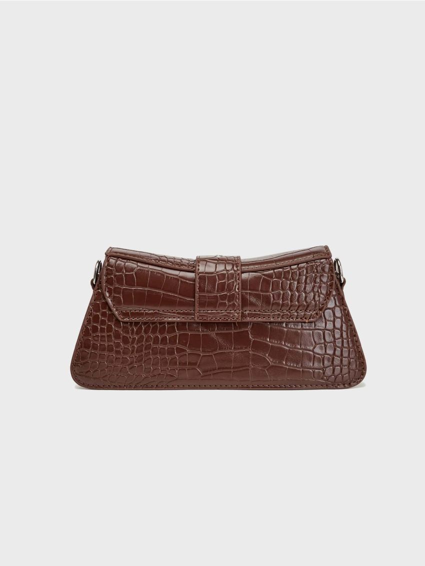 Crocodile Embossed Baguette Bag Buckle Decor