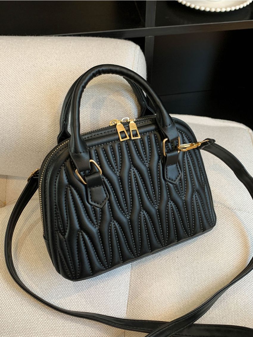 Small Dome Bag Quilted Pattern Black