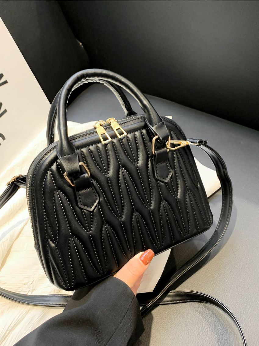 Small Dome Bag Quilted Pattern Black