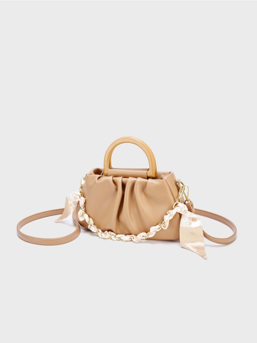 Medium Ruched Bag Twilly Scarf & Chain Decor