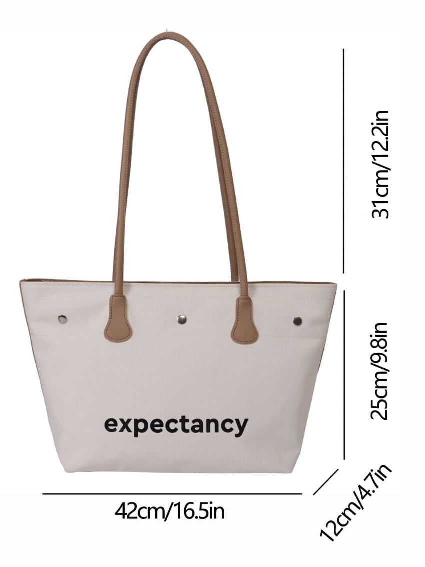 Large Shoulder Tote Bag Letter Graphic Studded Decor