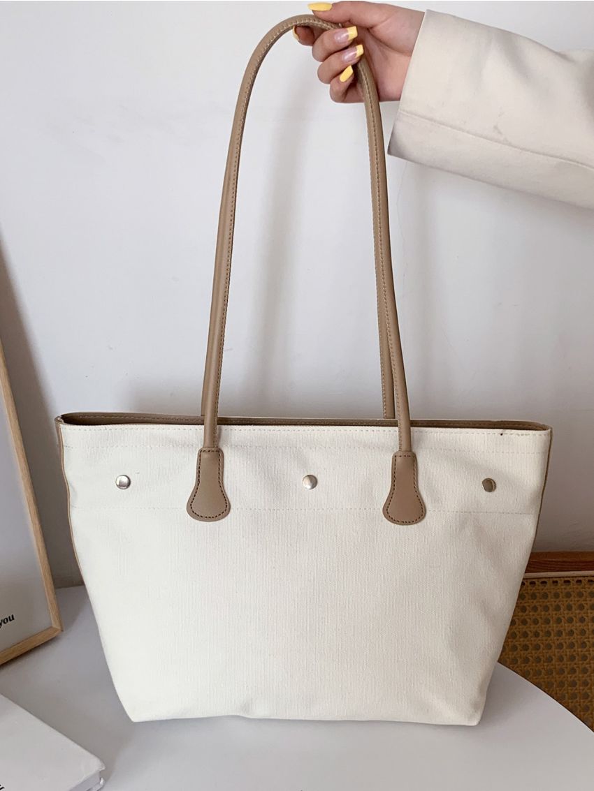 Large Shoulder Tote Bag Letter Graphic Studded Decor